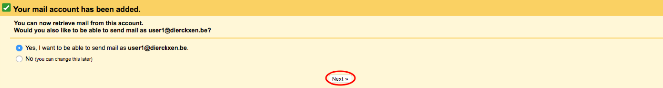 Choose if you want to be able to send mails using your new account.