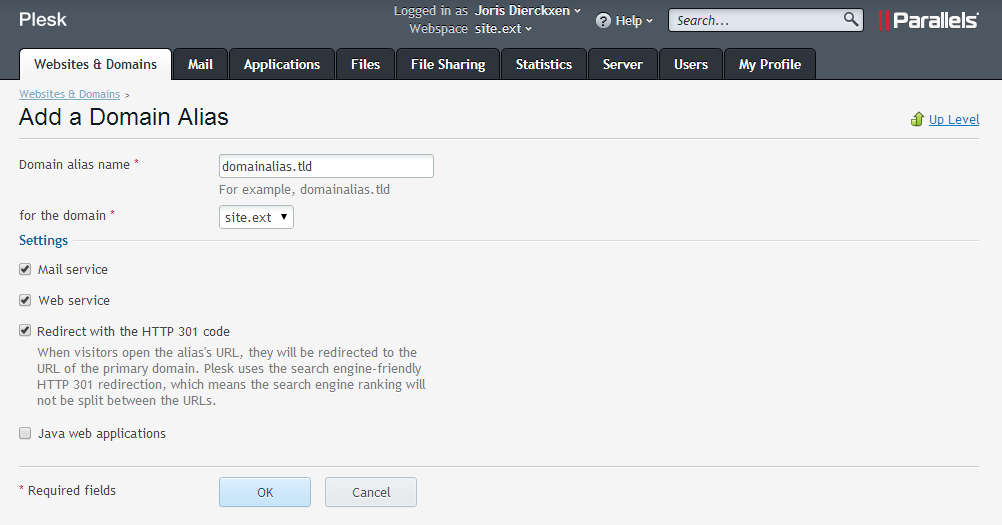 Form to add a domain alias