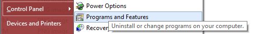 control Panel > Programs and Features