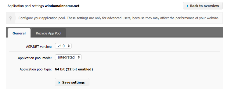 App pool settings