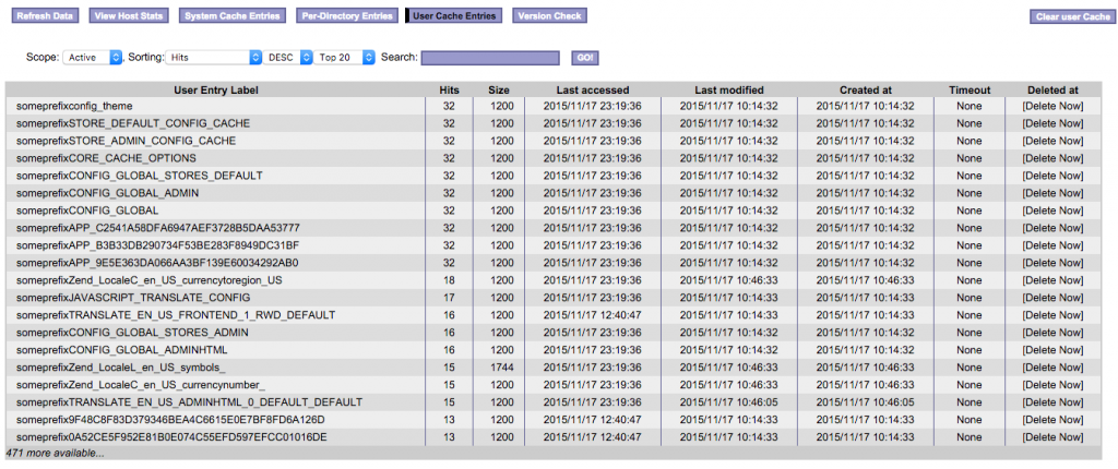 user cache entriesuser cache entries