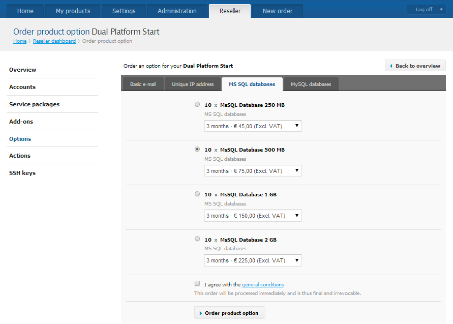 tab 'MS SQL Databases' or 'MySQL Databases'