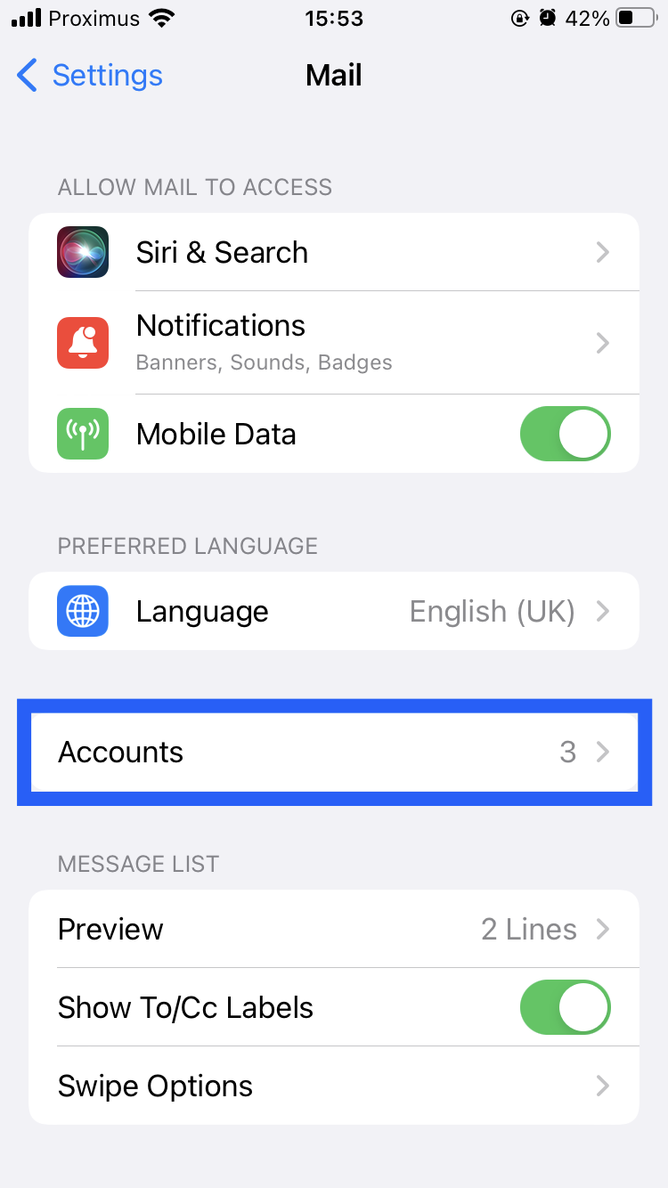 iOS mail accounts