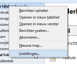 Klik rechts op e-mailadres >> instellingen