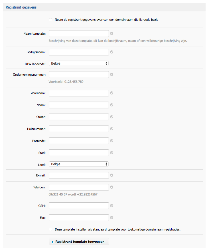 Registrant gegevens