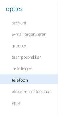 Opties > telefoon