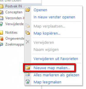 'Postvak IN' > rechter muisklik > 'Nieuwe map maken'