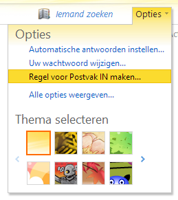 'Opties' > 'Regel voor Postvak IN maken'