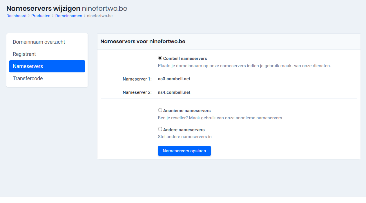 Kies voor 'Webmail nameservers' 