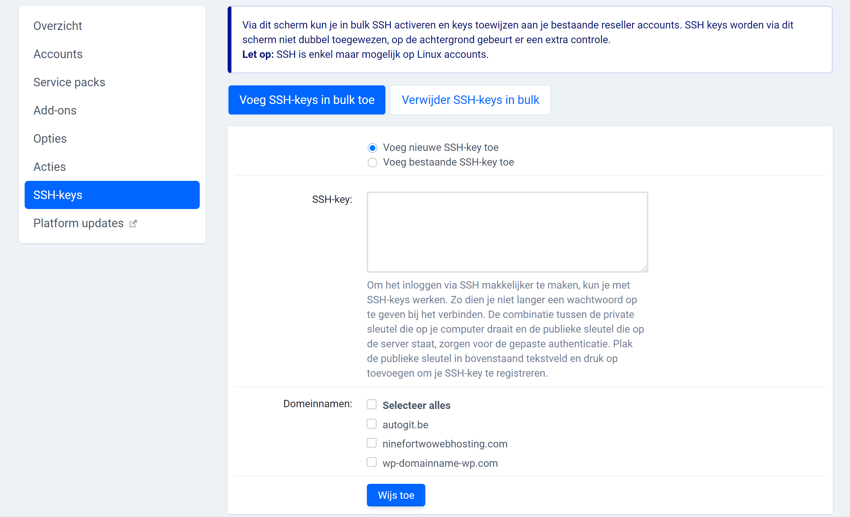 Nieuwe SSH key toevoegen