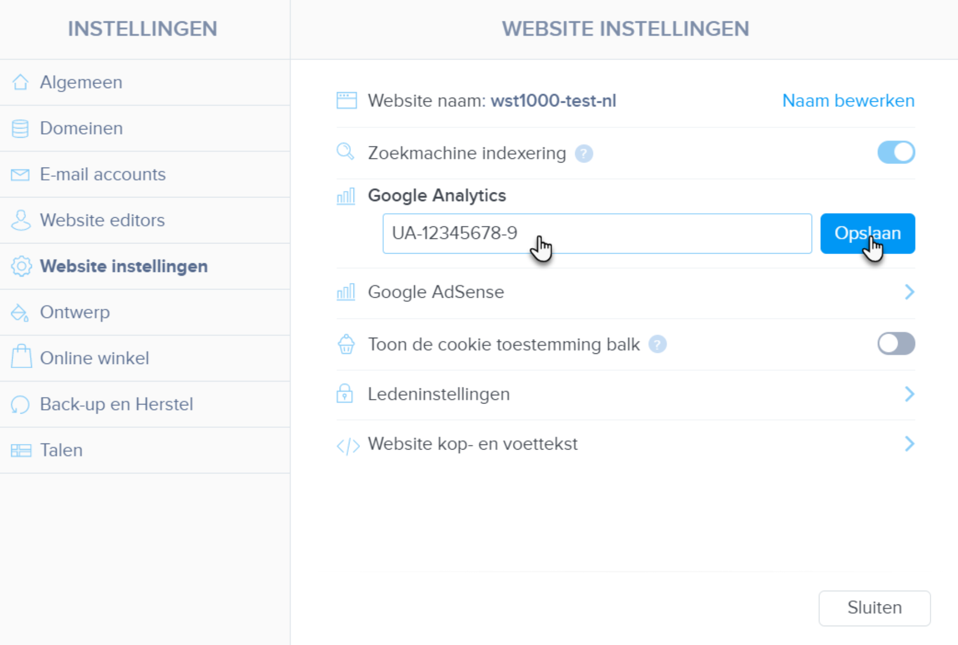 Google analytics sitebuilder toevoegen