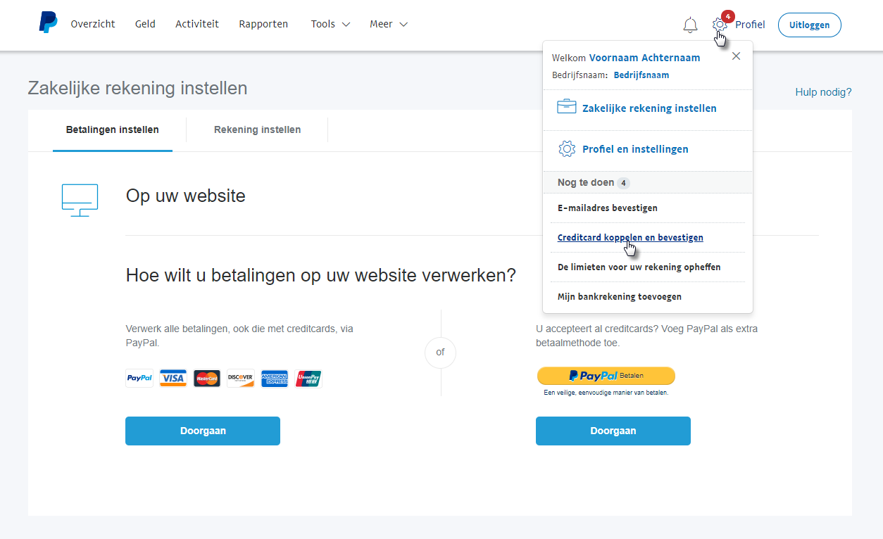 paypal creditcard koppelen