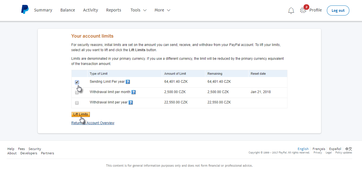 paypal limieten