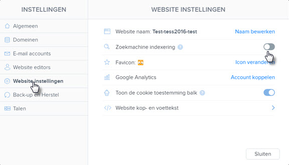 sitebuilder website instellingen