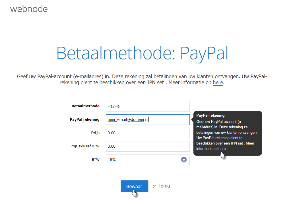 sitebuilder betaalmethode paypal