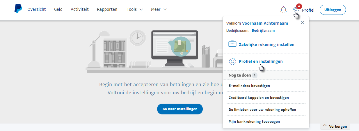 paypal profiel en instellingen