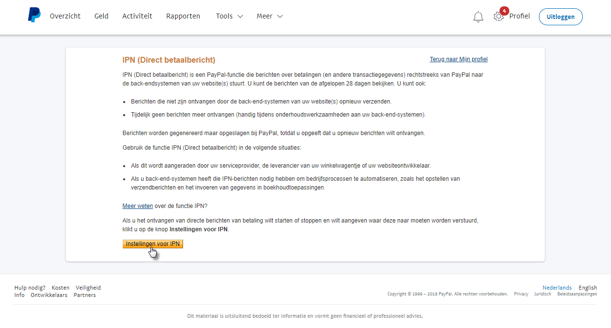 paypal pin instellingen