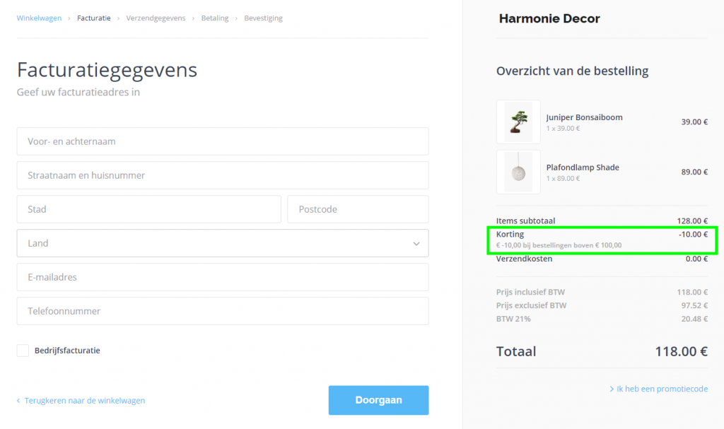 korting door promocode