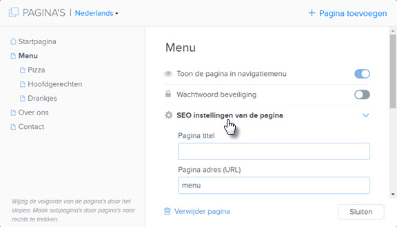 seo instellingen sitebuilder