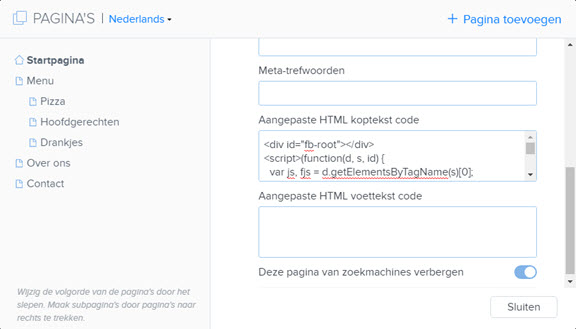 aangepaste html koptekst